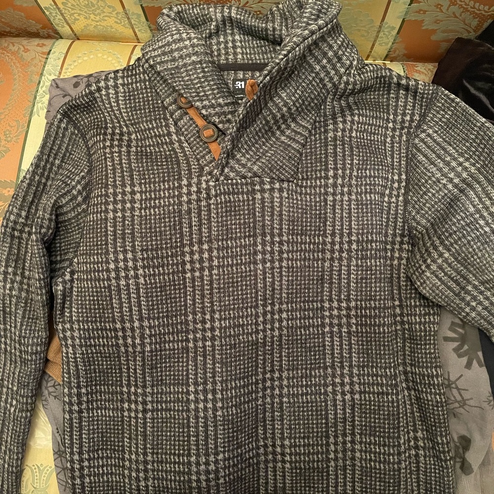 Simons Charcoal and Light Gray Checkered Turtleneck Sweater